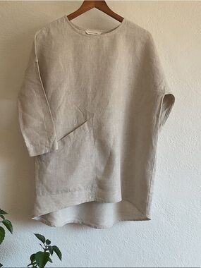 Elizabeth Suzann Natural Beige Linen Short-Sleeve Tunic